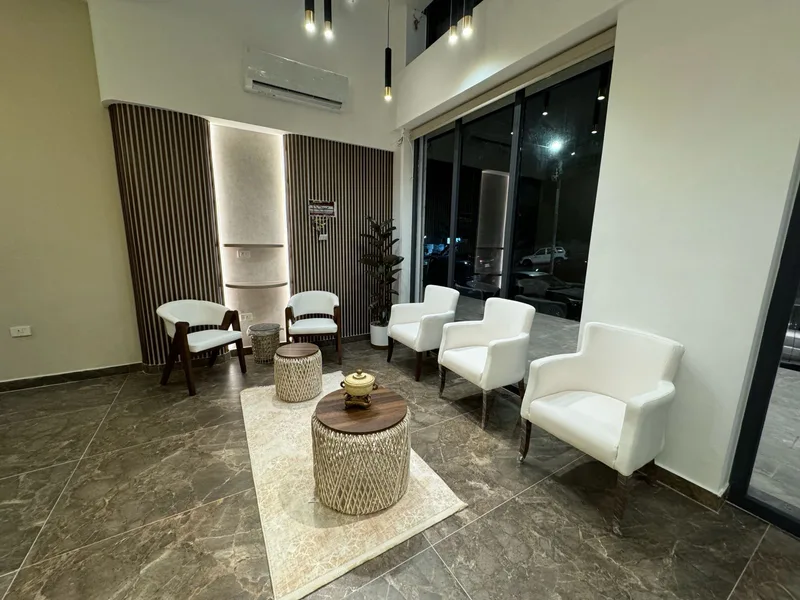 Waiting lounge inside Dr. Mohammed Rahhal's dental clinic in Marj El Hamam, Amman